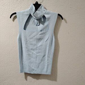 ZARA-M- CROP TOP CUTOUT FRONT TURTLE NECK -LIGTH BABY BLUE